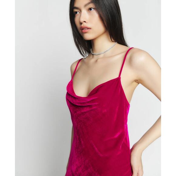 NWT Reformation Salamanca Slip Dress Midi Drape Rhubarb Velvet sz 6 - Picture 8 of 9